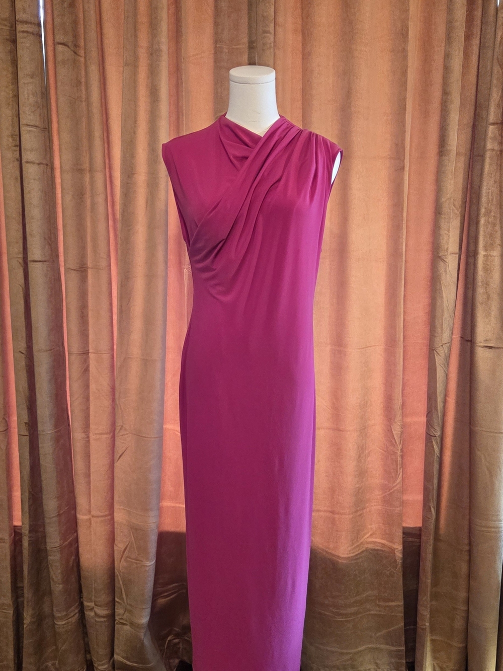 Zara Magenta Sleeveless Draped Maxi Dress. Large